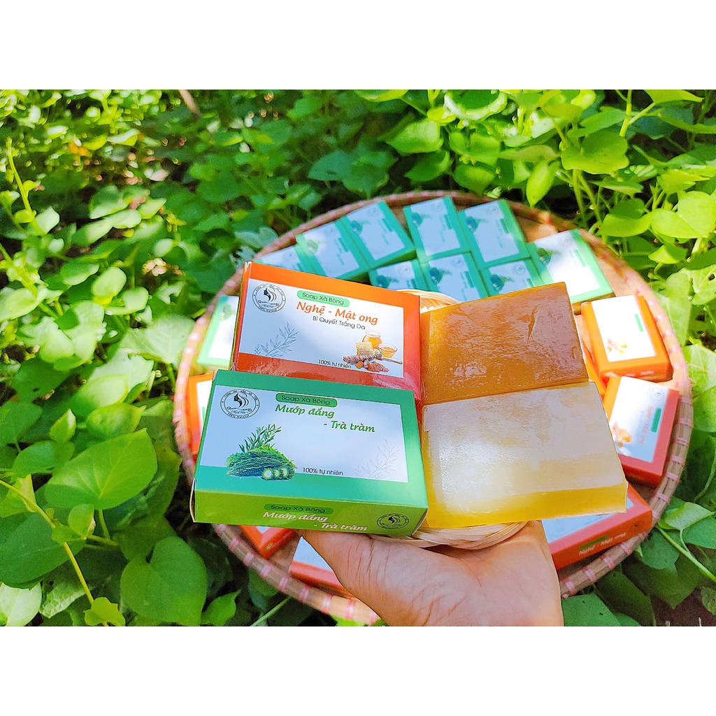 Xà bông sinh dược giảm mụn lưng thiên nhiên, Xà phòng nghệ 100gram MomViet , Xà bông nghệ chiết xuất thiên nhiên