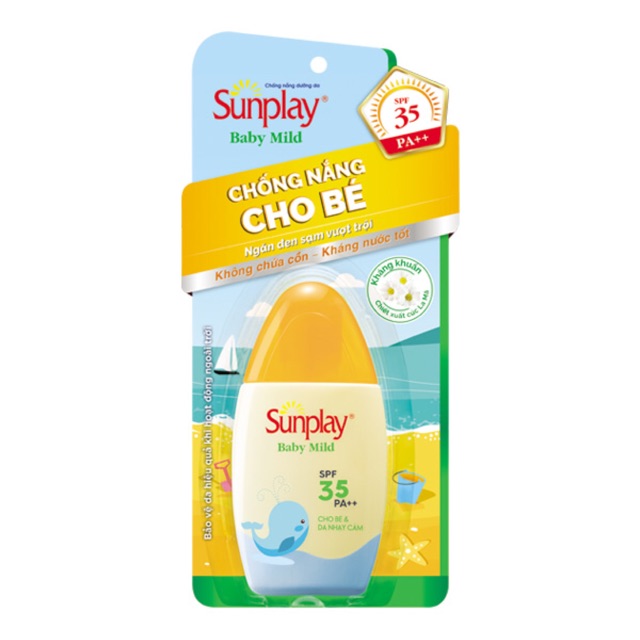 Sunplay Baby Mild SPF35+, PA++: Sữa chống nắng cho bé và da nhạy cảm