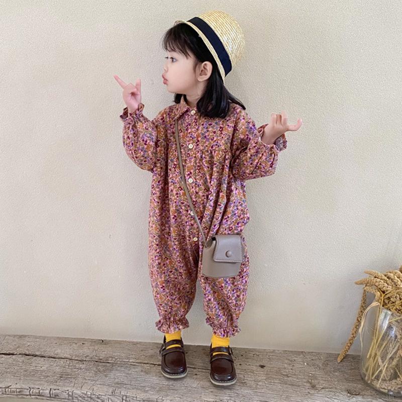 Bộ áo liền quần phối nút thời trang Hàn Quốc cho bé gái