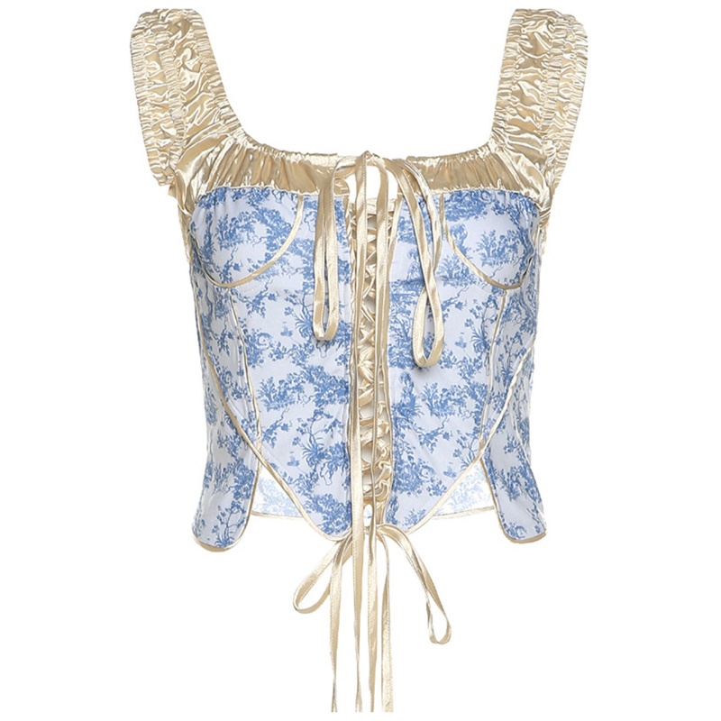 Áo Bralette Dây Rút Hở Lưng In Họa Tiết Thời Trang Mùa Hè Cho Nữ