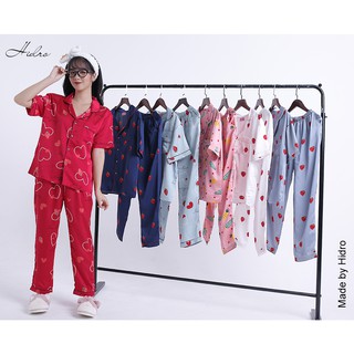 HIDRO Bộ pijama lụa satin tay cộc quần dài