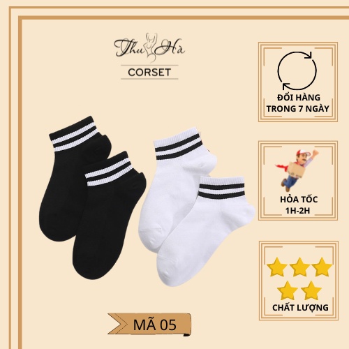 Tất Vớ Cổ Ngắn Kẻ Sọc Hàn Quốc Thấm Hút, Mềm Mịn Cotton Nam Nữ Thể Thao