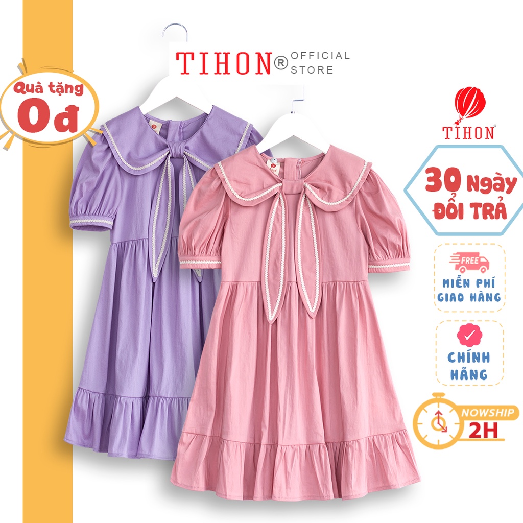 Váy cho bé gái TIHON nơ tai thỏ 2 màu hồng tím cho trẻ từ 3 đến 12 tuổi VD0750254
