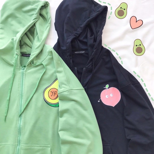 Áo Hoodie Zip Peachy-Avocado🥑Thun Da Cá Tay Dài Túi Bụng Ảnh Thật