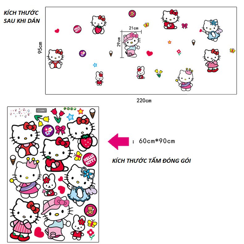 Decal dán tường Hello Kitty 2 - decal trang trí phòng ngủ kitty màu hồng AmyShop