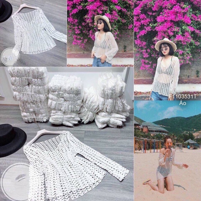 Áo lưới đi biển trể vai tay dài a1003