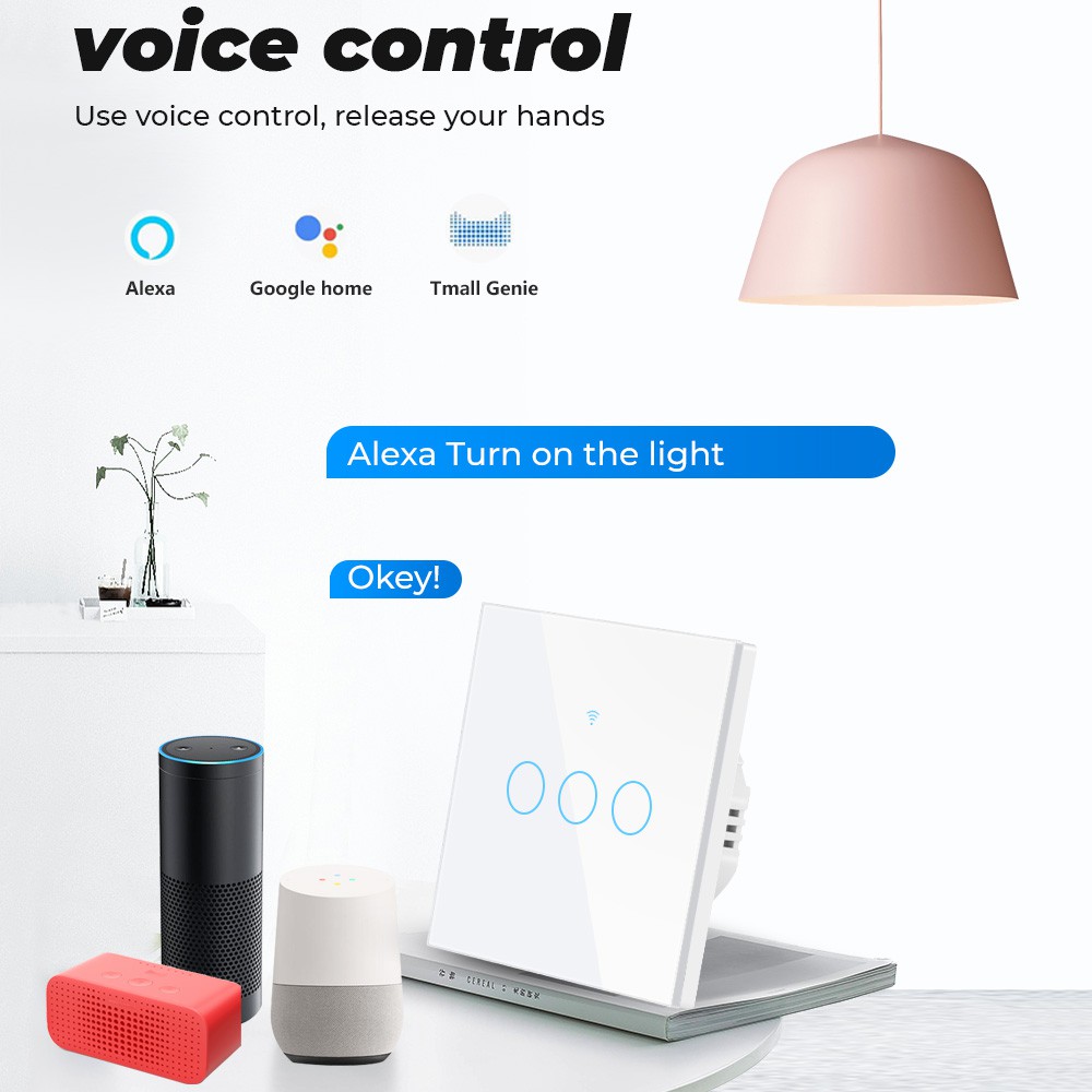 Công tắc đèn SMATRUL Tuya WiFi RF433MHz cảm ứng không dây trung tính 1/2/3/4 Gang tmall genie Glass 220V UK Smart Life