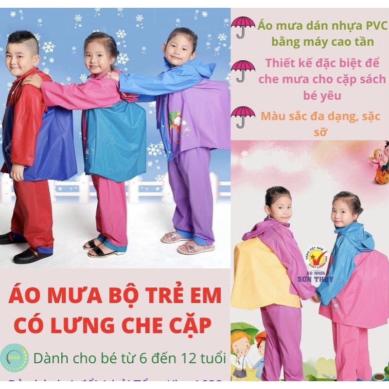 Áo mưa trẻ em bộ áo đi mưa có lưng che cập-áo mưa cho bé