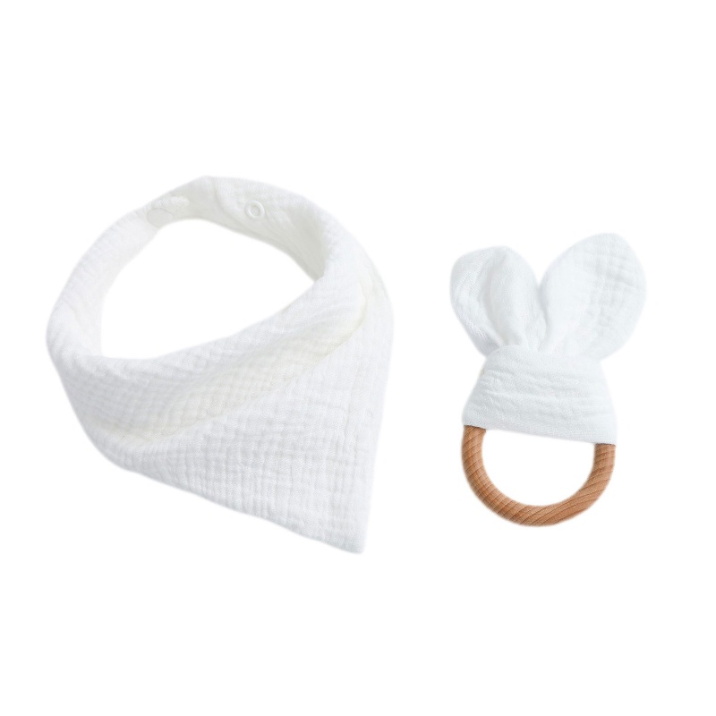 Set 2 Yếm Ăn Hình Tam Giác Bằng Vải Muslin Cho Bé Gặm Nướu