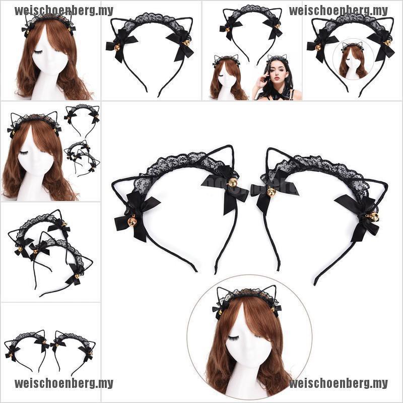 Cài Tóc Tai Mèo Phối Ren Và Chuông Cho Nữ