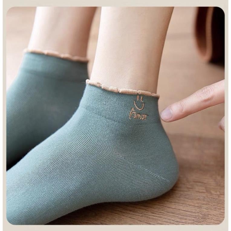 Tất Anor cổ ngắn nữ Cradin, vớ nữ mặt cười chất vải cotton co giãn bốn chiều thoáng khí tt4