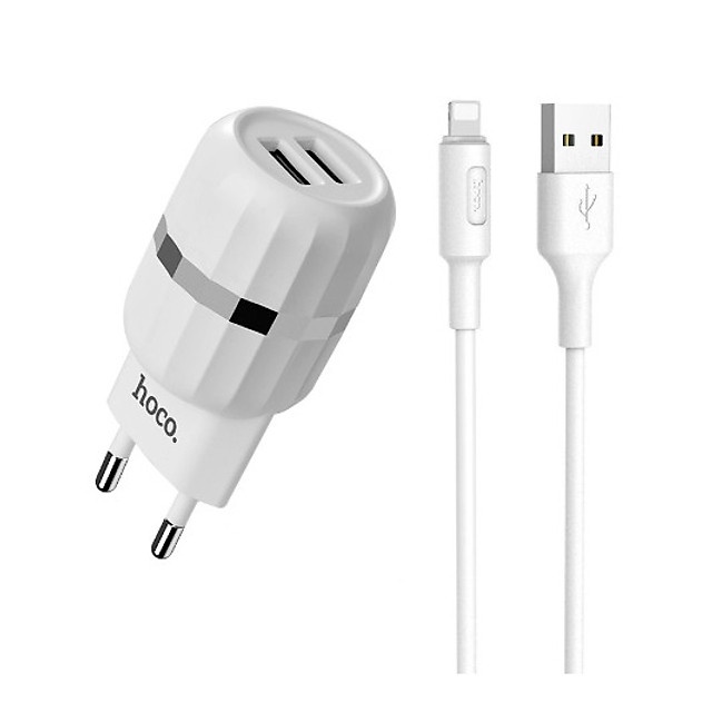 Bộ Cốc Và Cáp Sạc Nhanh 12W (2.4A) Cho IPhone,IPad 2 Cổng USB - Hoco C41A - Hộp xấu