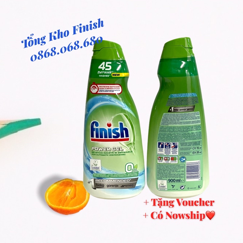 Gel rửa bát Finish - Gel rửa bát hữu cơ Eco 0% - dùng cho tất cả các máy rửa bát