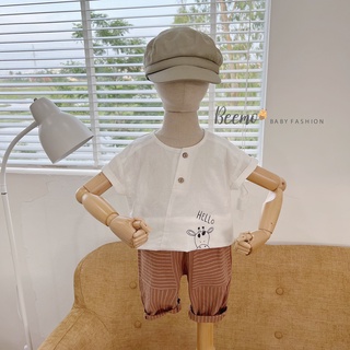 Bộ set quần áo Beemo quần kẻ áo thô in hình hươu mặc hè 2 màu cho bé trai,bé gái từ 1 đến 6 tuổi 21B067