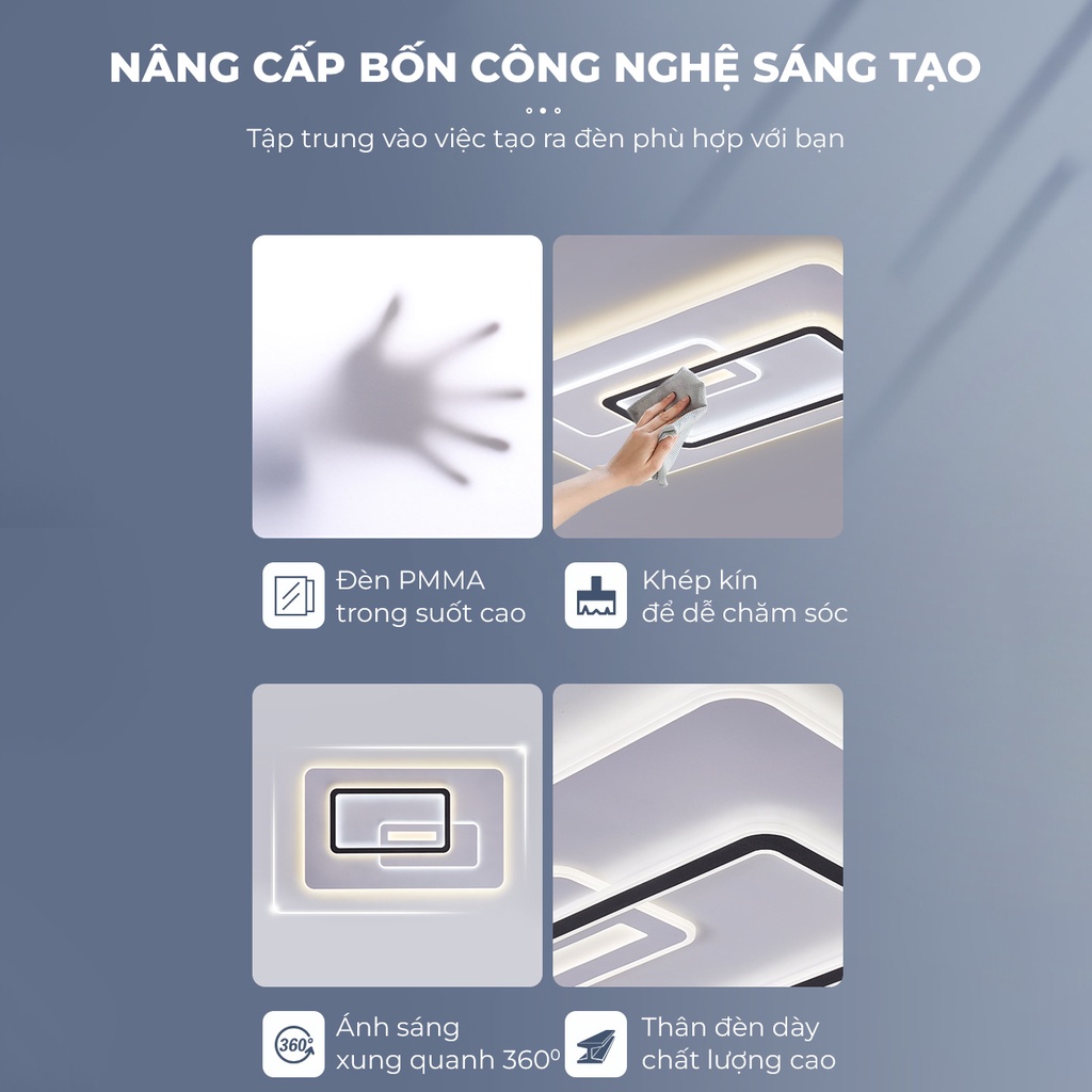 Đèn Ốp Trần Phòng Khách ATH LIGHTING Thiết Kế Hình Chữ Nhật Cao Cấp Với 3 Chế Độ Màu Tùy Chỉnh Bằng Remote