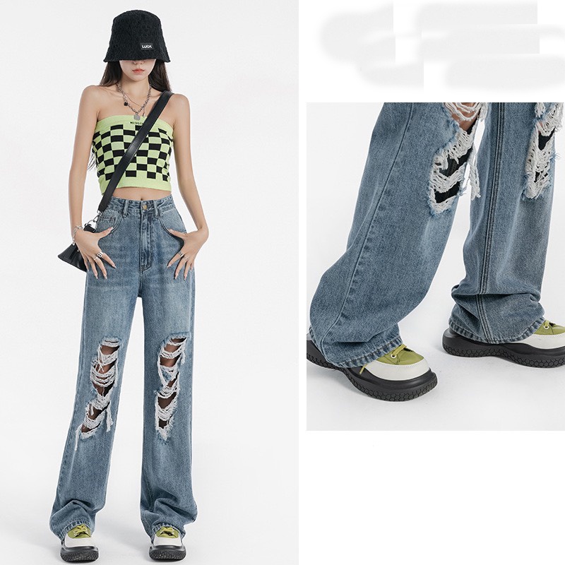 [ VIDEO+FREESHIP ] QUẦN JEANS ỐNG RỘNG NỮ LƯNG CAO LAI CUỐN RÁCH TE TUA CHỮ NHẬT 2 GỐI MÀU XANH NHẠT XANH ĐẬM ĐEN HOT