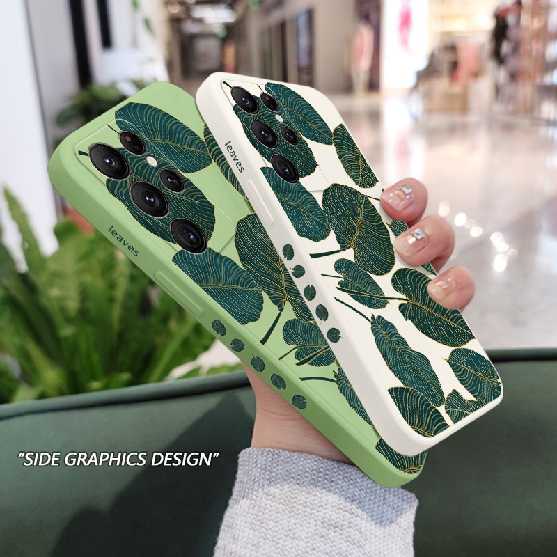 Bao Da Dập Nổi Họa Tiết Lá Cây Cho samsung galaxy s23 s22 fe ultra plus Ốp