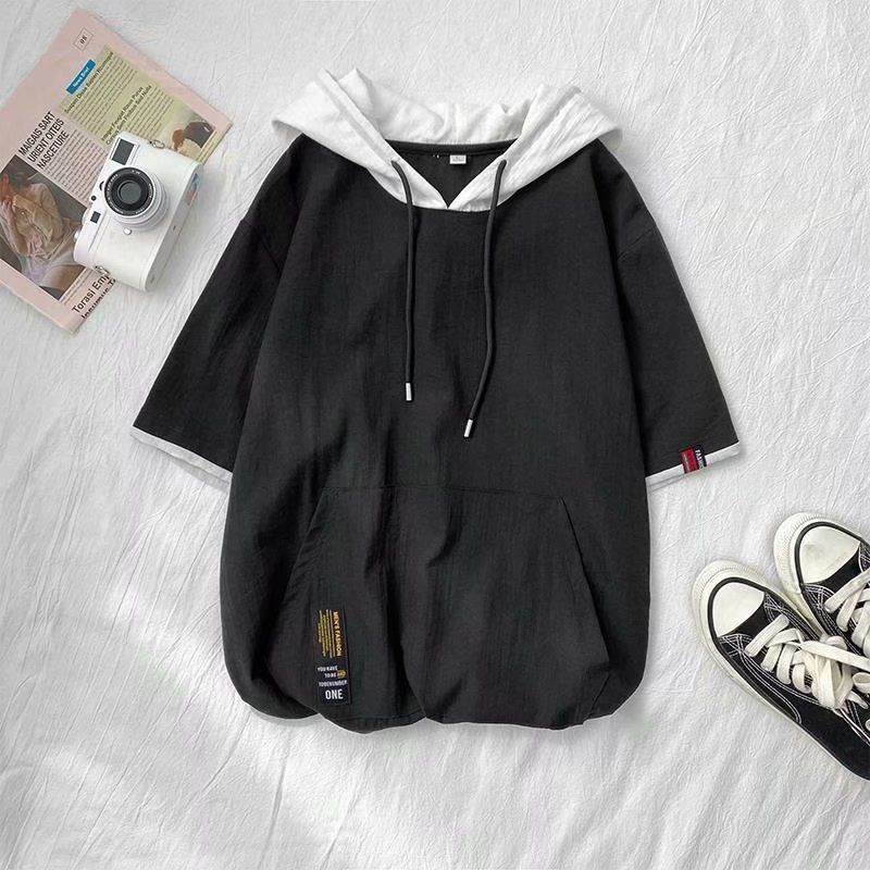 Áo Sơ Mi Mùa Hè Dài Tay Áo nam Trơn✣✴TELÁo Hoodie Ngắn Tay Dáng Rộng Thời Trang Mùa Hè Nhật Bản Dành Cho Nam