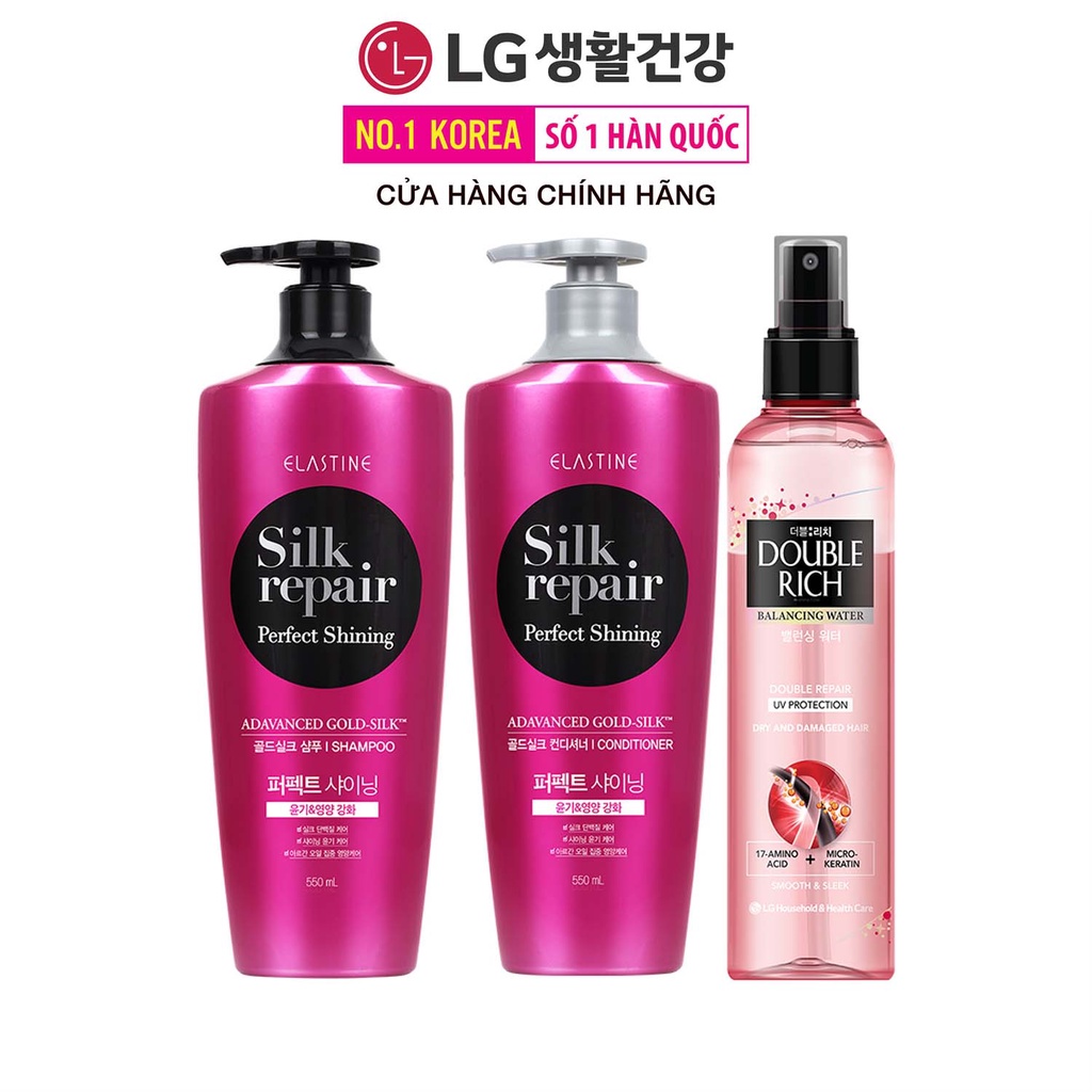 Combo Nước dưỡng tóc Double Rich và Bộ đôi gội xả chăm sóc và nuôi dưỡng tóc Elastine Silk Repair Perfect Shining