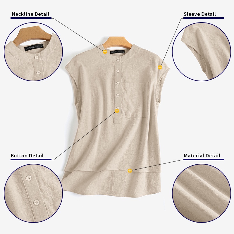 Áo sơ mi ZANZEA tay dài có túi trước màu trơn dành cho nữ