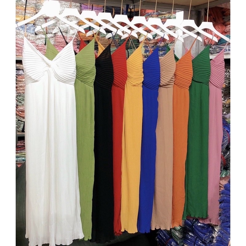 Đầm maxi hai dây nhỏ dập ly xoắn ngực siêu đẹp