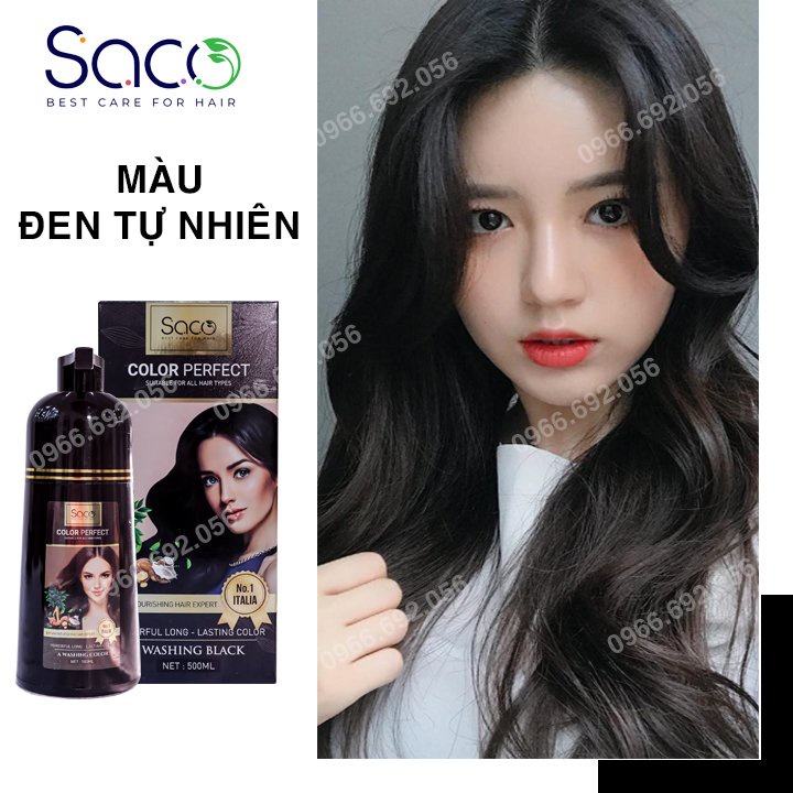 Dầu gội nhuộm tóc Đen tự nhiên SACO Natural Black từ thảo dược thiên nhiên không gây khô xơ tóc