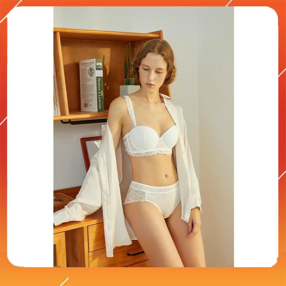 Set bộ đồ lót nữ bra ren hoa áo cup ngang có gọng, đệm mút, Mã B19820