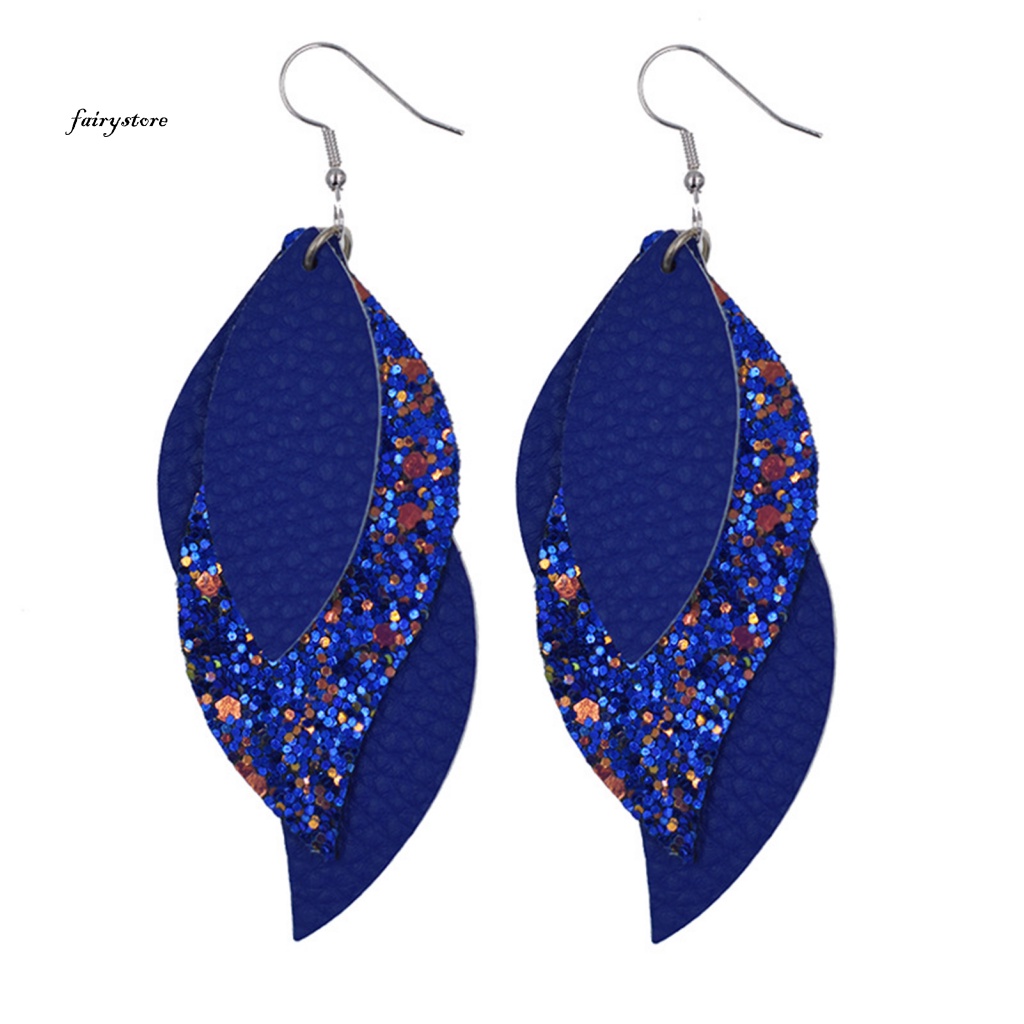 Fairystore| 1 Đôi Bông Tai Hình Chiếc Lá Lấp Lánh