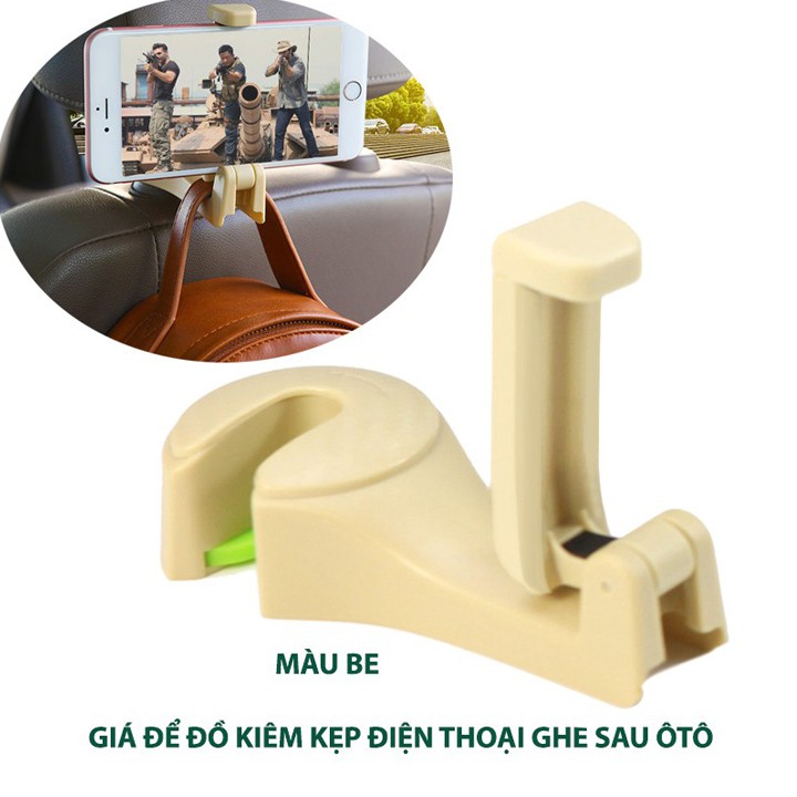 Móc treo đồ trên ô tô có giá đỡ điện thoại gài sau ghế tiện lợi, nhỏ gọn, chắc chắn, đa năng có 2 màu