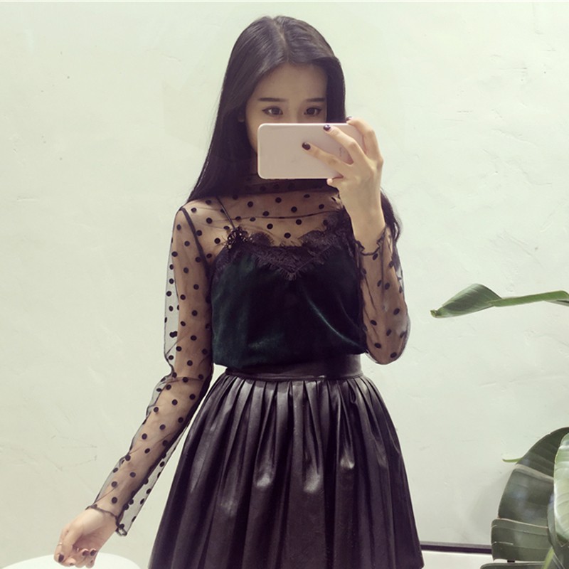 Women Mesh T-shirts Long Sleeve Tops Hot Sexy High Neck Black Lace Bottoming Shirts Punk Chic T Shirt Women | BigBuy360 - bigbuy360.vn