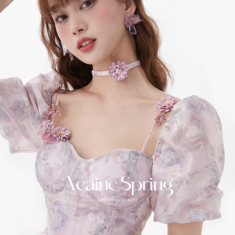 💥Đầm Dài Hai Dây Xẻ Tà Họa Tiết Hoa Phong Cách Công Chúa Kiểu Pháp Thời Trang Mùa Hè Mới đầm dự tiệc