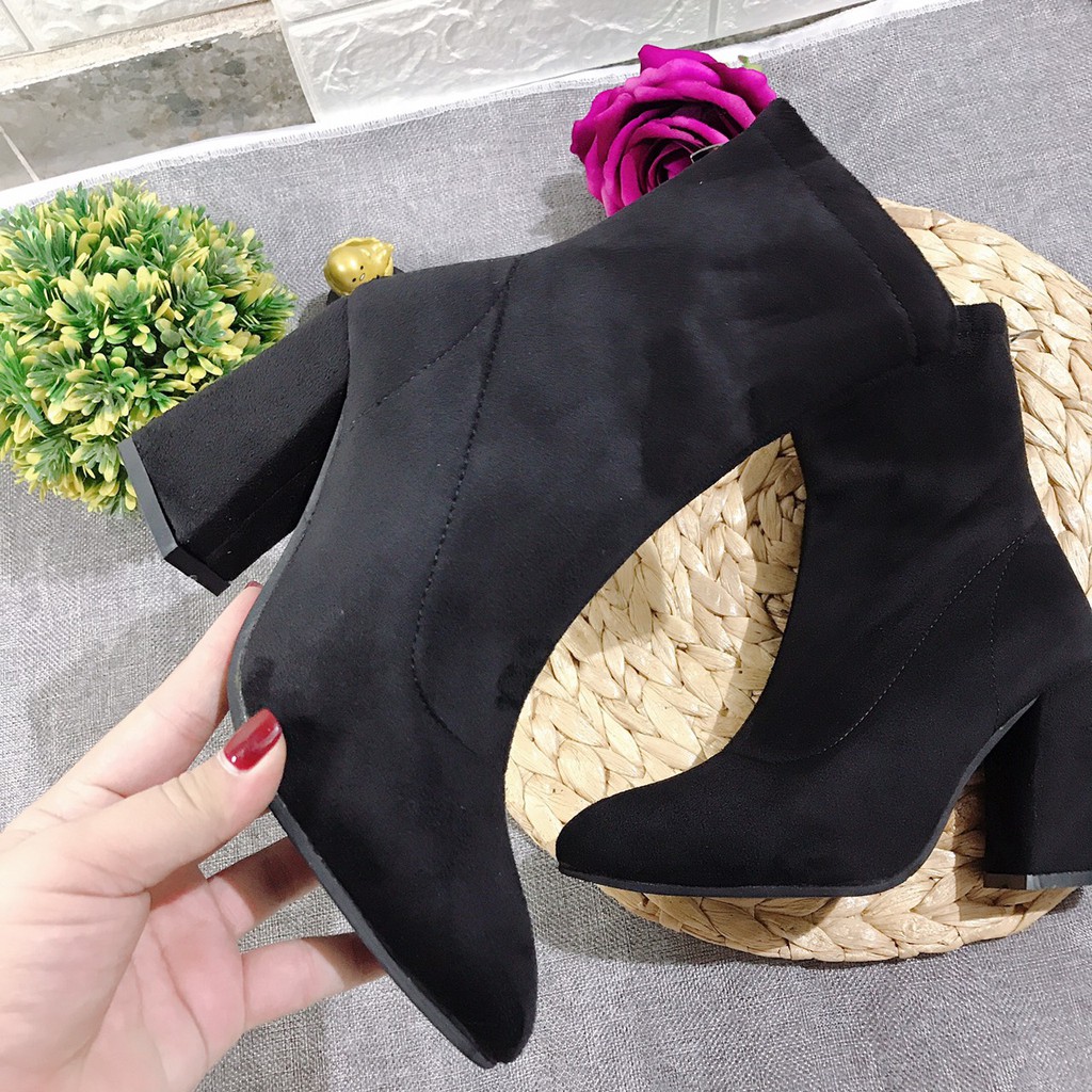 [NGÀY HỘI SIÊU SALE] GIÀY BỐT NỮ I BOOT DA LỘN KHÓA SAU GÓT VUÔNG 8-9P SANG CHẢNH ĐI CHẮC CHÂN-Kèm ảnh thật