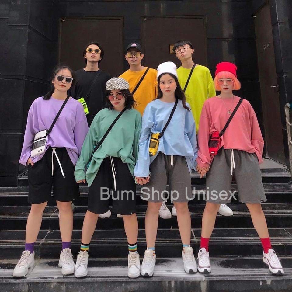 [ 9 Màu ] Áo Thun Tay Dài Trơn From Rộng Nam Nữ- TTD31  - Chất Phông Cotton Mềm Mát - Form Unisex Oversize < 75kg