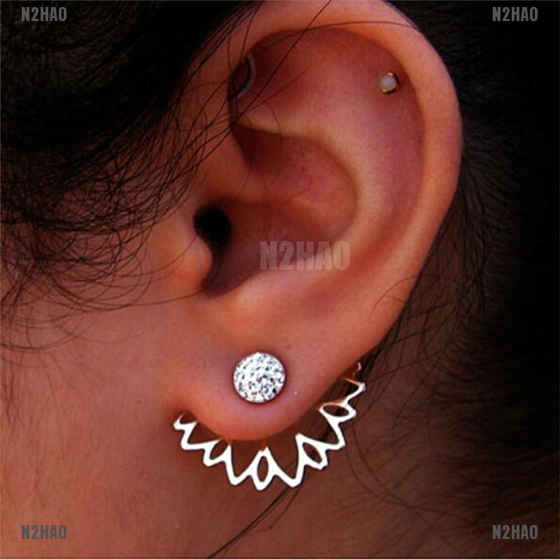 N2HAO Trendy Jewelry Fashion Gold Hollow Out Leaf Stud Earrings Ear Cuff Clip For Women Pierce