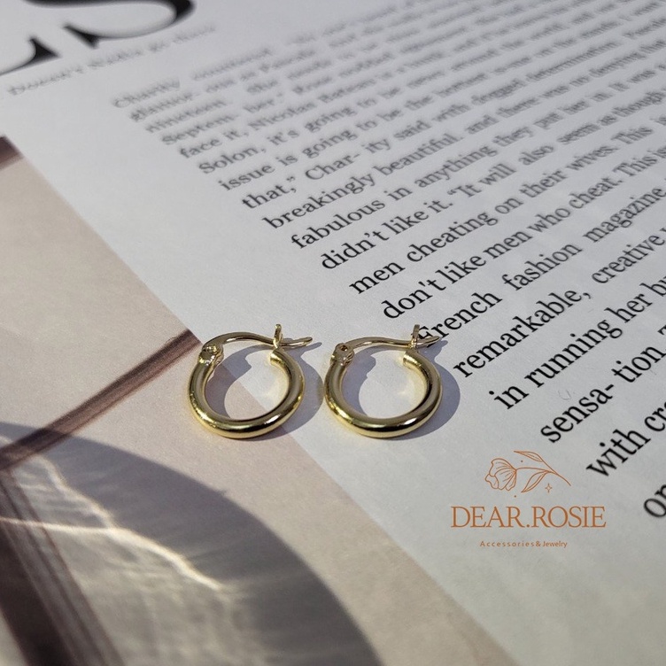 Bông Tai Bạc 925 Khoen Basic Vàng Size 13mm DEAR ROSIE Phụ Kiện Trang Sức Nữ Phong Cách Cổ Điển Sang Trọng Qúy Tộc