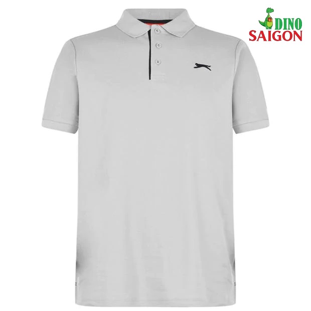 Áo thun Polo nam hàng hiệu Slazenger Plain, vải Cotton thoáng mát, ngắn tay, kiểu dáng thể thao (màu Light Granite)