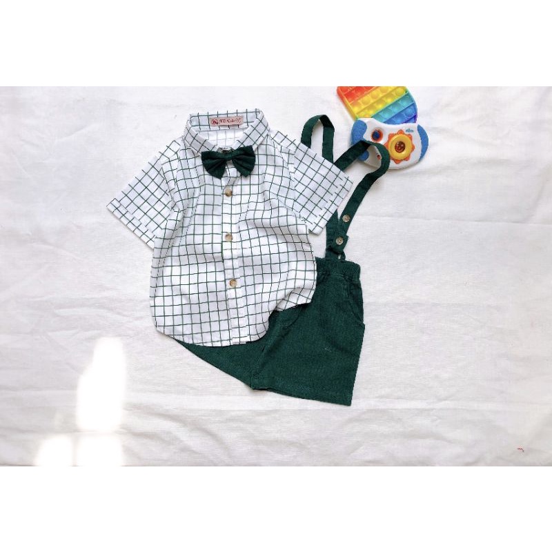 Bộ yếm vest gile bé trai kèm nơ đầy tháng thôi nôi 5-12kg