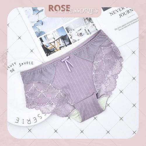 Quần lót nữ cao cấp cotton viền ren sexy màu thoáng mát thời trang Rose Accessories QL06