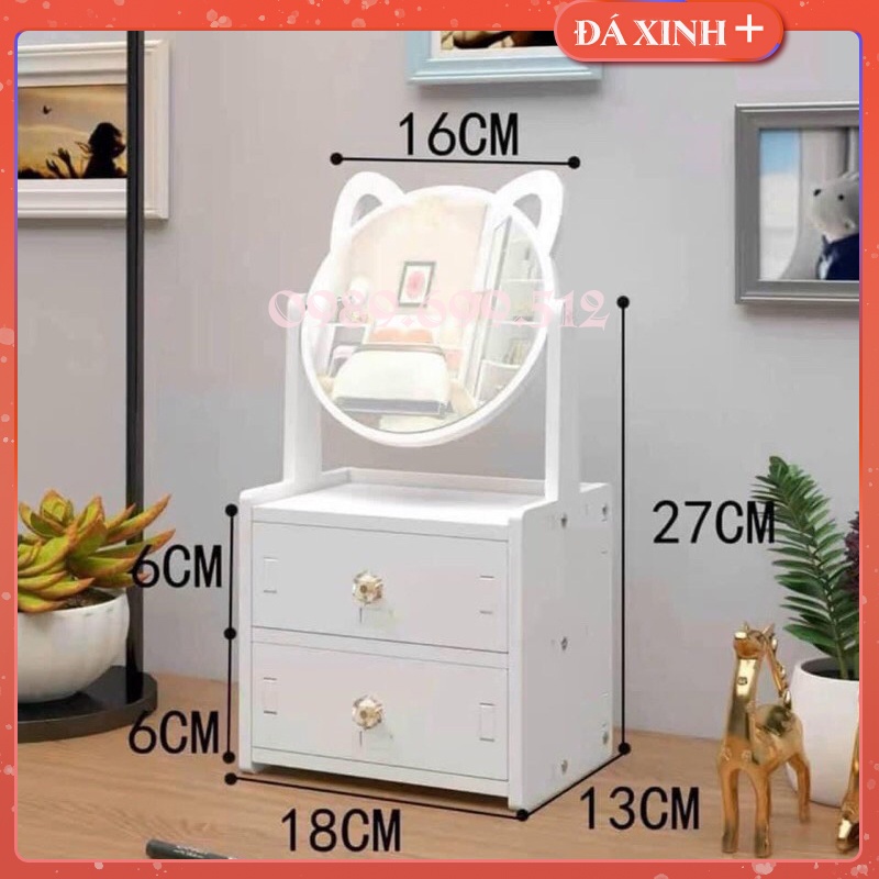 Tủ Đựng Mỹ Phẩm - Kệ Đựng Mỹ Phẩm Có Gương Tai Mèo Để Bàn Siêu Dễ Thương