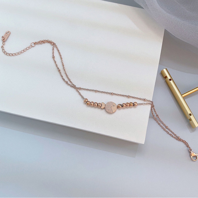 Lắc chân nữ bằng titan không gỉ thiết kế 2 lớp mặt hình chú cá độc đáo xinh xắn hợp thời trang 2022