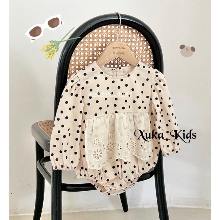 Bodysuit Dài Tay chấm bi pha ren bé gái Phong Cách Hàn Quốc Siêu Xinh [Jennybebe] Size 73-80-90