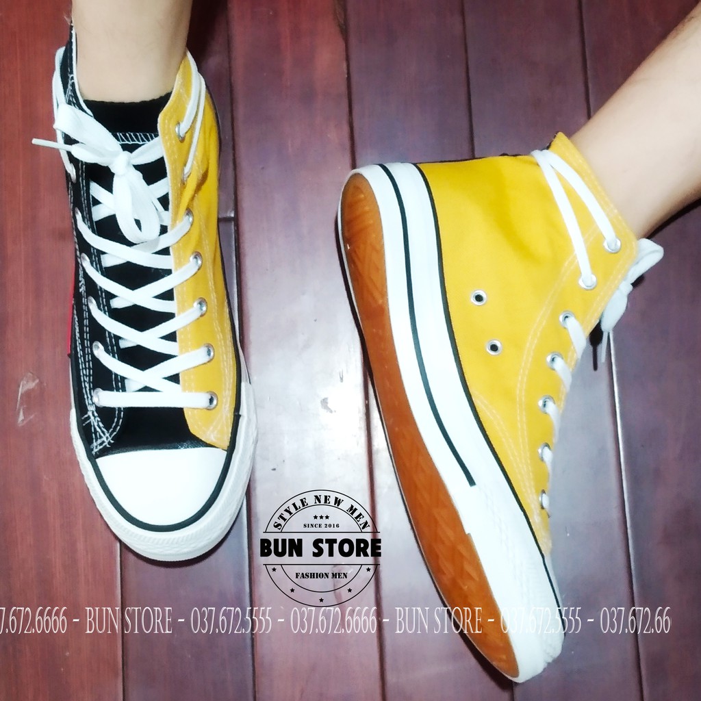 GIÀY THỂ THAO NAM NỮ SNEAKER 2 VẠT MÀU ĐEN VÀNG CỔ CAO ĐẸP CV509 LOẠI 1