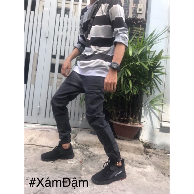 [NAM] Quần Jogger Kaki Khóa Zip hàng có sẵn form 45-90kg