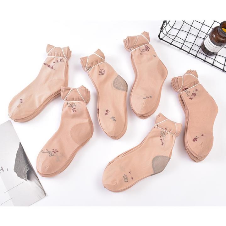 Tất vớ nữ KOGANO tất nữ cổ cao da chân họa tiết hoa co giãn đi giày búp bê, giày thể thao chạy bộ, yoga FAS-001325