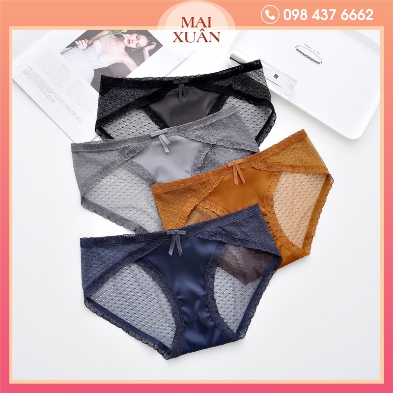 Quần Lót Lụa Phối Ren Lưới Kháng Khuẩn Sexy Mỏng Mát Tôn Dáng Hàng Cao Cấp QL266-Kho Sỉ Mai Xuân