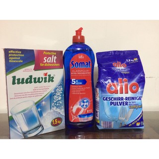 Combo Bột rửa bát Alio 1,5kg+ Nước Bóng Somat 750ml+ Muối somat 1.2kg