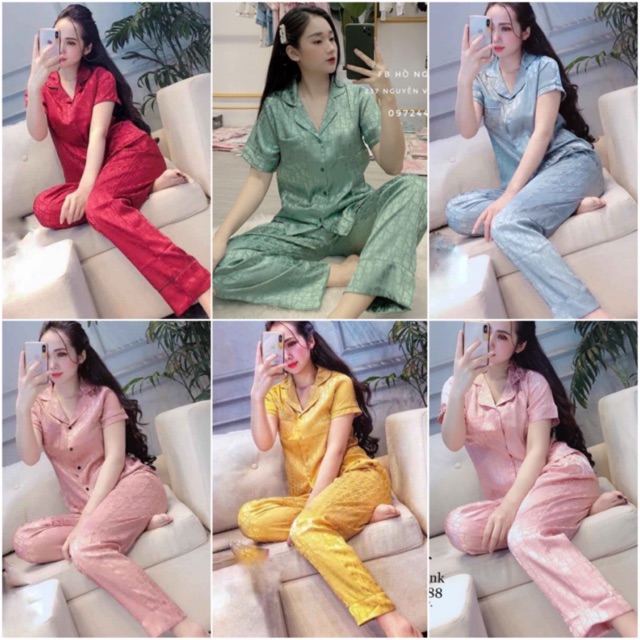 Đồ Bộ Pijama - Bộ Lụa Gấm Tay Ngắn-Quần Dài Cao Cấp [KÈM ẢNH THẬT]