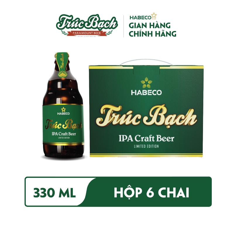 HỎA TỐC HÀ NỘI - Hộp 6 chai bia Trúc Bạch IPA Craft - HABECO (330ml/chai)