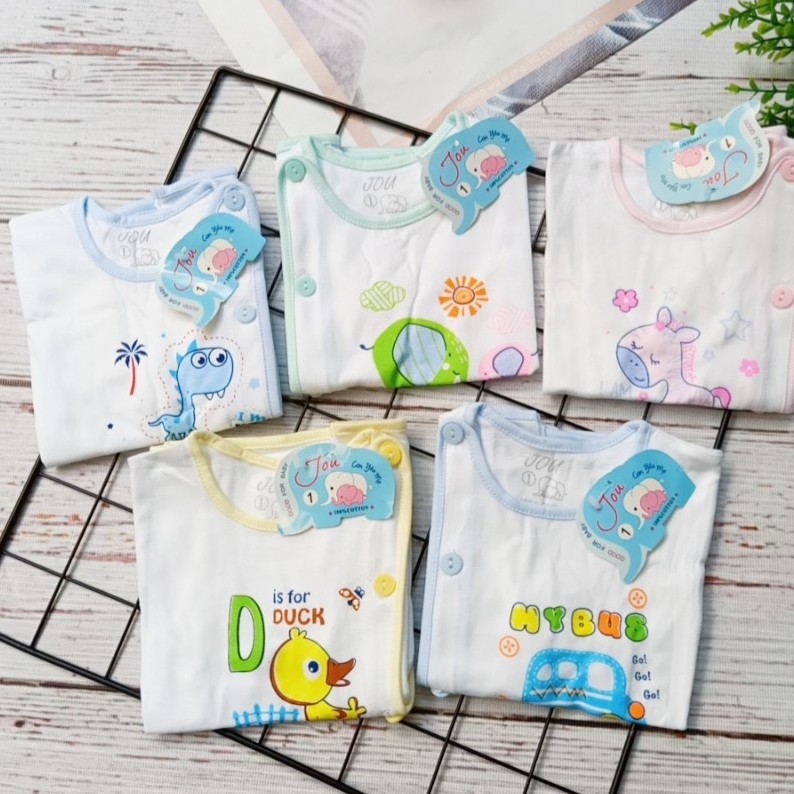 Bộ áo quần sơ sinh Tay Dài Cài Nút Lệch Trắng JOU - chất vải cotton 100% mềm, mịn, mát