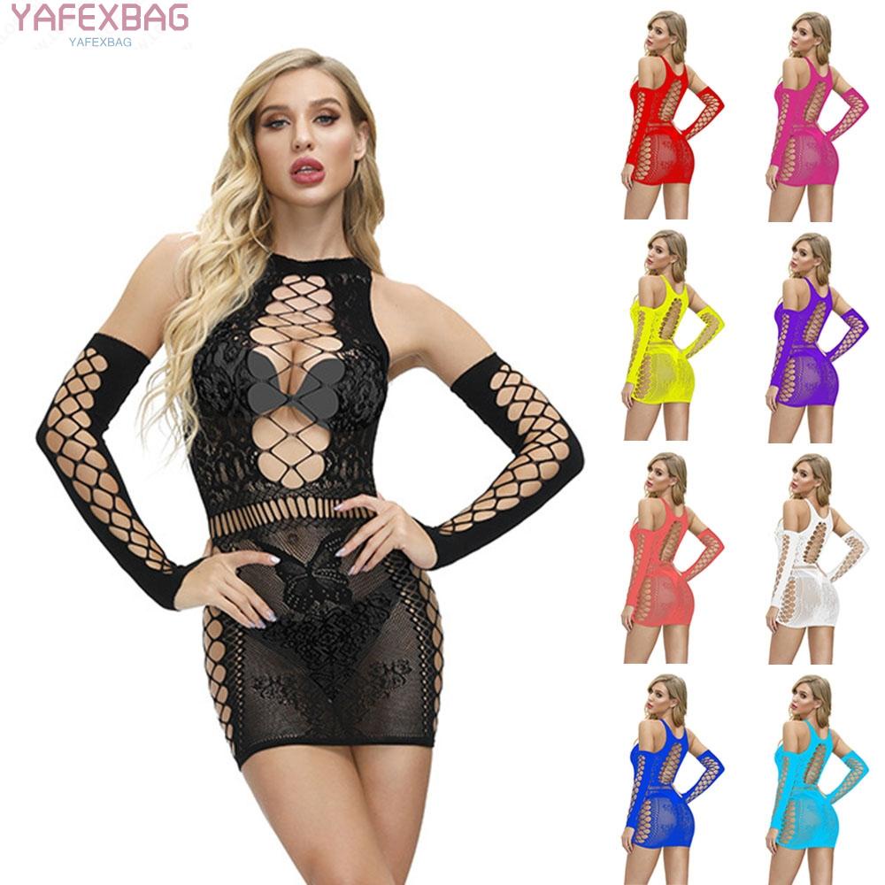 Sexy Women's Fishnet Lingerie Babysuit Hollow Out Bodycon Mini Dress Club Wear